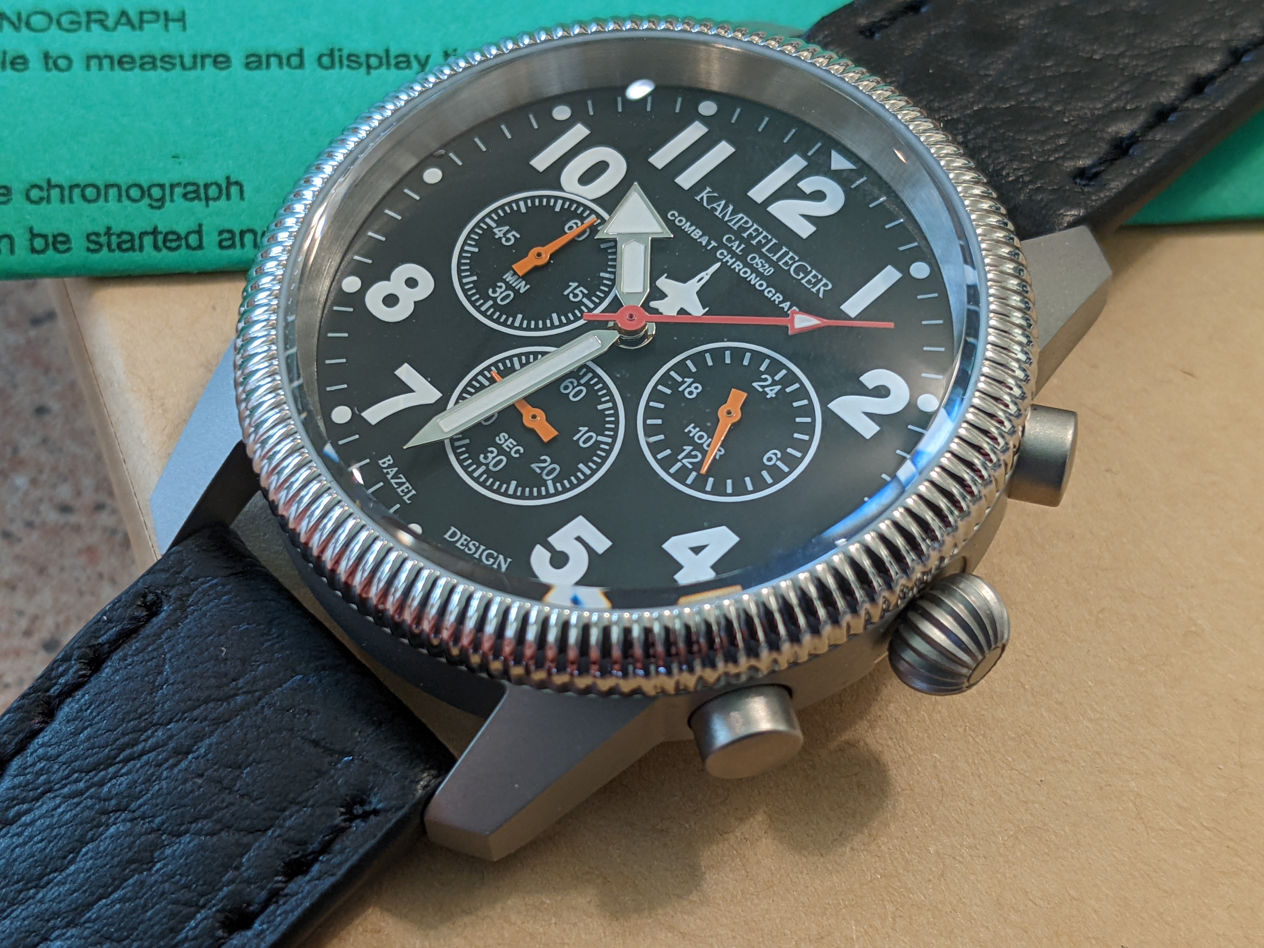 German Made Airforce Watch luftwaffe Combat Pilot Chronograph - 24 hour
